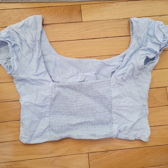 Baby Blue Urban Outfitters Cottagecore Style Cropped Puff Sleeve Top - Picture 2 of 3